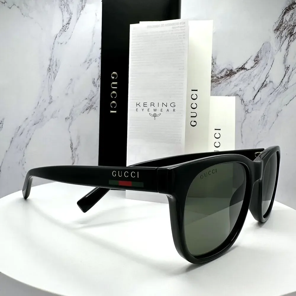 New GUCCI Sunglasses Black 54mm Square Gold Letter Logo Red Green Web Mens